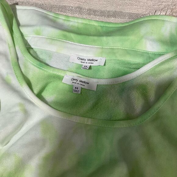 2 Piece Tie Dye French Terry Crop Top & Oversized Blouse Set Lime Green Medium - Picture 10 of 11